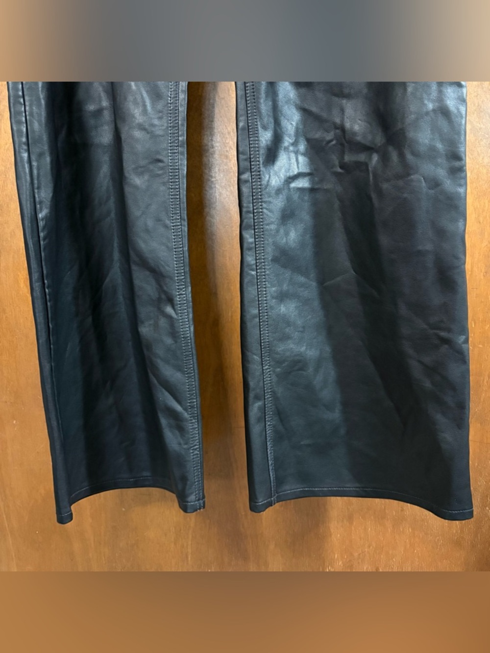 J. Crew Slim Wide Leg Black Faux Leather Pants High Rise 32 TALL Old Money Sleek - Picture 6 of 11